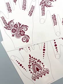 2 Sheet Flower Henna Tattoo Sticker Brown Waterproof Hand Tattoo Sticker For Women Party Decals Mehndi Designs - Brown - View 10