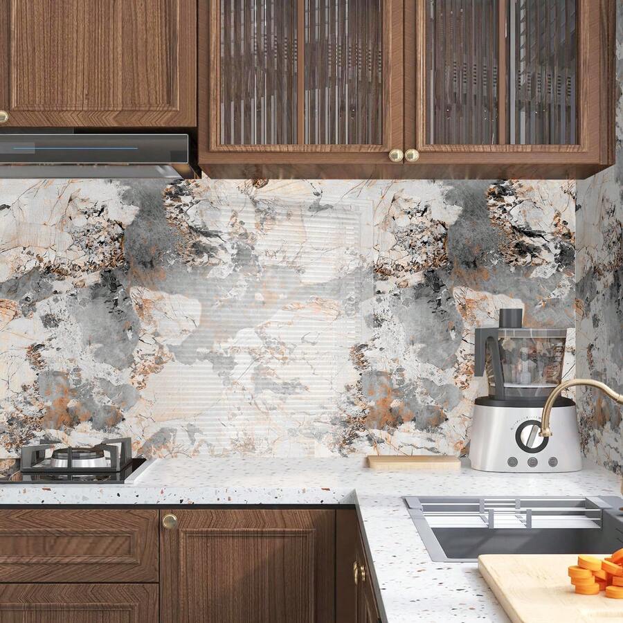 1 卷大理石外观自粘墙纸 - 防水、防油、可移除接触纸、简约北欧风格厨房台面防油贴纸，适用于厨房台面、橱柜、浴室墙壁、客厅装饰 - 大理石风格，自粘，易于协调 - 彩色 - 查看 1