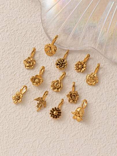 1pc Summer Fashionable Stainless Steel December Flower DIY Pendant, Plated With 18K Gold, Not Easily Oxidized, Suitable For DIY Creative Necklaces, Bracelets, Earrings, Bag Chains, Keychains, And Creative Pendants For Wives, Mothers, And Girlfriends To Wear Daily