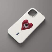 1 funda Retro Funda para teléfono con ojos en forma de corazón, blanca, mate de alta calidad - Compatible con phone 16 Pro/15/14/13/12/11. - Blanco - Ver 5