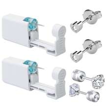 2 pezzi Set piercing orecchie monouso con punte integrate, 2 pezzi orecchini con zirconia cubica - Kit sicuro per piercing delle orecchie