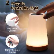 LED Wood Grain Touch Table Lamp, 13 RGB Night Light, USB Rechargeable, Bedroom Bedside Lamp, 5 Brightness Level Dimmable Led Lighting, With Remote Control And Timing, Creative Home Office Decor Unique House Gifts - Wood Grain - View 6