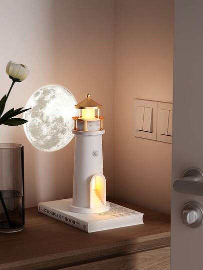 1PC New Moonlight Lighthouse Projection Light Bedroom Desktop Bedside Atmosphere Sleeping Light Creative Gift Projection Night Light Moonlight Projection Atmosphere Night Light Adjustable Brightness Three Styles Suitable For Friends