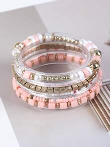 5pcs Bohemian Style Multi-Color Beaded Vacation Travel Souvenir Bracelet, Suitable For Women For Dating, Holiday, Casual Outfit, Valentine's Day Decoration
