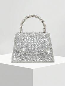 新款水钻派对手提包、正式晚宴手包、水钻装饰婚礼钱包、新娘配饰 - 銀色 - 查看 1