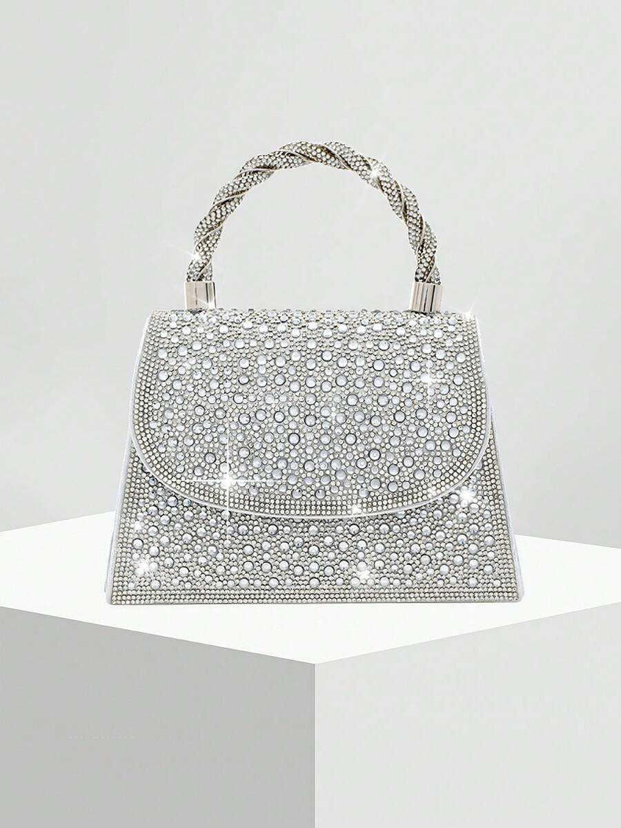 新款水钻派对手提包、正式晚宴手包、水钻装饰婚礼钱包、新娘配饰 - 銀色 - 查看 1