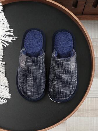 1 Pair Striped Casual Lightweight Slippers, Indoor Plush Dotted House Slippers For Men, Quiet, Comfortable For Autumn/Winter