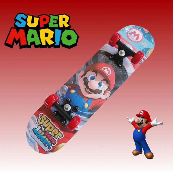 SuperMario Jugend Skateboard, 7-lagiges Ahornholz Deck mit hoher Haltbarkeit, PU-Gummiräder mit rutschfester und verschleißfester Beschaffenheit, stabiles und glattes Fahren, robustes rutschfestes doppelseitiges Skateboard, geeignet für Outdoor-Straßensport, perfektes Geschenk für die Abschluss-, Einschul- und Geburtstagszeit!