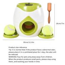 1pc Pet Interactive Snack Ball Feeder, Double Hole Dog Treat Dispenser (Includes 2 Tennis Balls + Plastic Scoop)