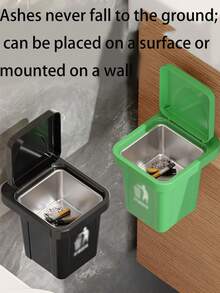 1 Pc Trash Bin Ashtray, A Creative Combination Of Trash Can And Ashtray, Wall Mounted Personalized Non-Perforated Bathroom Cover Smoking Device Suitable For Bathroom, Home, Daily And Festival Use.