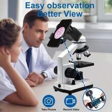 Microscopio biológico óptico compuesto binocular, lente objetivo mejorada de 4, con aumento de 40X-2500X, con iluminación LED superior e inferior mejoradas, incluye oculares gran angular duales y kit de observación, con base de metal para experimentos