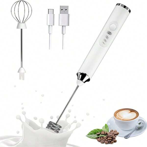 Handheld Milk Frother Wand For Coffee, Rechargeable Electric Whisk With 3 Heads 3 Speeds Drink Mixer Coffee Frother For Coffee Lover, Latte, Cappuccino, Hot Chocolate, Egg