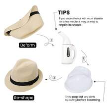 Straw Fedora Hat For Women & Men Foldable Short Brim Trilby Beach Sun Hat - Màu be - Xem 6
