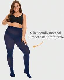 Plus Size Tights For Women, Ultra Soft Solid Color Semi-Opaque Pantyhose, Nylon High Waist Stockings 1X 2X 3X 4X - Xanh nước biển - Xem 5
