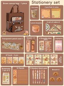 1 Set Of Capybara Stationery Set, 14 Inch Suitcase, Storage Box, Pencil Case, Brown Pencil Case, Cute Notebook Set, Highlighter Stickers Note, Erasable Blue Pen Correction, With Pen Holder, Brooch Set, Gift Stationery, Back To School Gifts - Multicolor - View 14