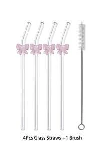 2/4/8Pcs Cartoon Glass Straws With Pink Bow/Butterfly/Heart/Large Bow Shaped, Tear-Resistant And Reusable Drinking Straws With Cleaning Brushes, For Cold Drinks, Milk Tea, Coffee, Juice, Smoothies, Kitchens, Restaurants, Cocktail Parties, Back-To-School, Girlfriends/Boyfriends, Parents, Friends, Holiday Supplies, Halloween, Thanksgiving, Christmas.