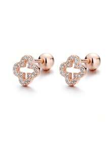 925 Sterling Silver Elegant Four-Leaf Clover Stud Earrings With Zirconia Inlay Design, Suitable For Daily Wear, Party, Banquet, Birthday And Festival Gift For Women's Fashion Jewelry