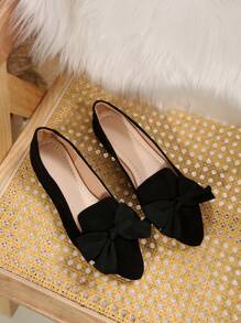 Damen Slipper mit breiter Passform, schwarze Schleife, spitzer Zehenbereich, niedriger Absatz, Frühjahr Sommer Neu, Lässig Alltag Outdoor, leicht, bequem, Oversized 36-43