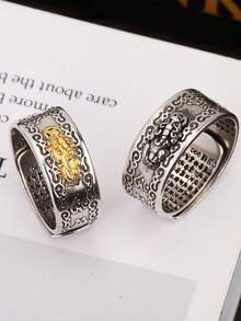 Feng Shui PiXiu Adjustable Ring Mantra Protection Wealth Ring For Men Women - Bạc - Xem 5