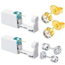 2 pezzi Set piercing orecchie monouso con punte integrate, 2 pezzi orecchini con zirconia cubica - Kit sicuro per piercing delle orecchie