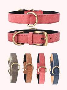 撞色复古皮革宠物项圈 - 防爆可调节狗项圈，适合小型、中型和大型犬 - 藏蓝色 - 查看 3