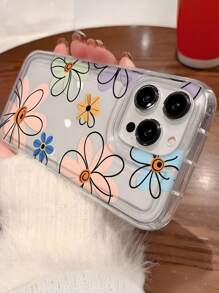 1 pieza Funda de teléfono a prueba de golpes de TPU con patrón floral transparente, adecuada para iPhone 16 Pro Max/15/14/13/12/11