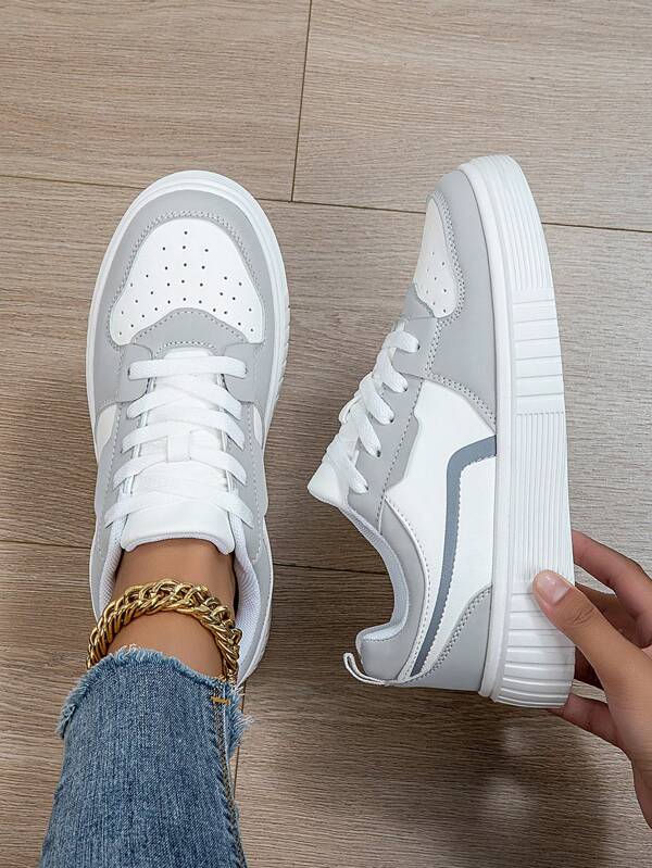 Women's Fashion Casual Lace-Up Sneakers Low-Top Breathable Color Block Athletic Shoes, Lightweight And Comfortable Skateboarding Shoes
