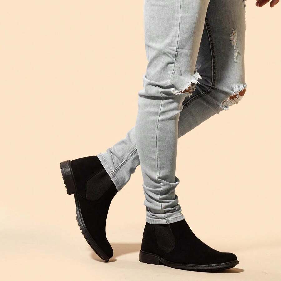 Men's Chelsea Boots Suede Leather - 黑色 - 查看 1