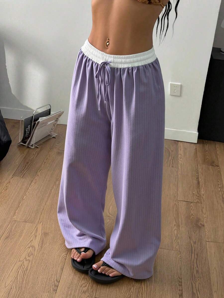pantalon  Color combinado  Colorblock    Casual    Nudo  Cordón    Diario - Lila Púrpura - Ver 1