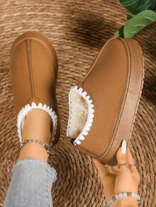 Damen Winter Warm Plüsch Schneestiefel, Lässig Neu Veloursleder Knöchel Stiefel, Flach Dicke Sohle Schuhe