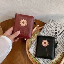 1pc Women Short Wallet With Sunflower Embroidery, Vintage Fashion Sunflower Zipper Coin Purse, Suitable For Girls, Ladies, Office Workers, And Professionals, Great For Work, Business Trip, Commute, Outdoor, Travel