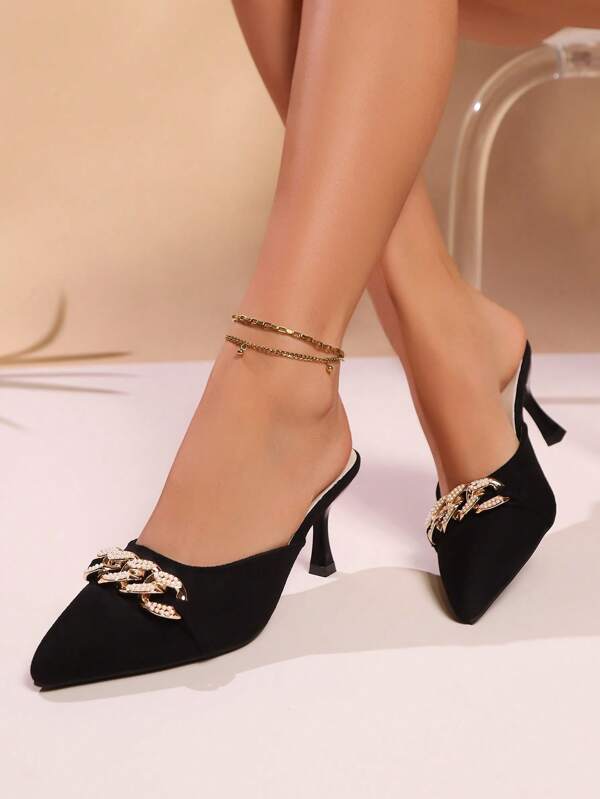 Tacones de aguja altos para mujer con punta fina, decorados con cadena dorada, de estilo simple y sexy, ideales para fiestas, adecuados para el verano