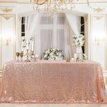 Sequin Tablecloth 48x95 Inches Rectangle/48 Inches Round, Glitter Table Cover Sparkly Classy Elegant Tablecloth For Christmas, Halloween, Weddings, Birthday Parties, Valentine's Day, Candy Buffets, Exhibitions, Graduation Ceremonies, Table Decorations