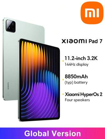  Xiaomi Pad 7 Global Version 8GB+256GB/12GB+256GB Snapdragon 7+Gen 3 Mobile Platform 11.2 Inch 3.2K 144Hz Crystal-Clear Display 3200 X 2136 Resolution Xiaomi HyperOS 2 8850mAh 45W Turbo Charging