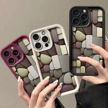 Abstract Geometric Shapes Composition Y2K Luxury Aesthetic Graphic Custom Phone Case For IPhone 16/16 Pro/16 Plus/16 Pro Max 15/14/13/12/11,Slim Fit Shockproof AntiScratch Phone Case With Camera Guard Ideal For Daily Party Use - Màu Đỏ Sâu - Xem 1