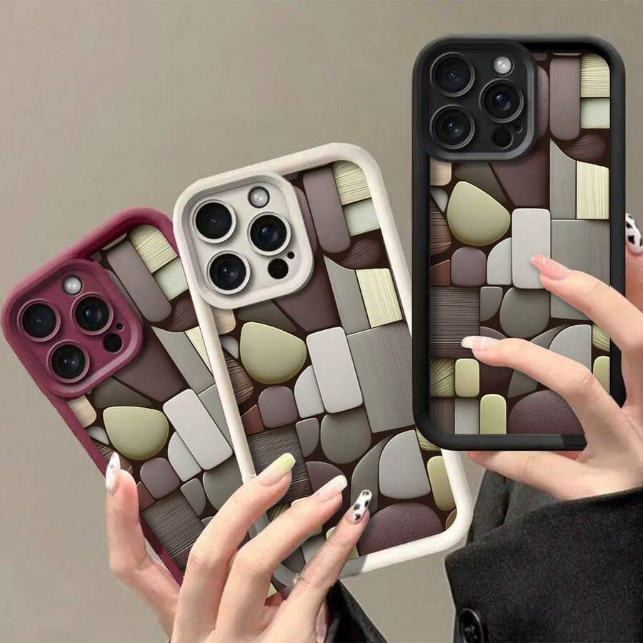 Abstract Geometric Shapes Composition Y2K Luxury Aesthetic Graphic Custom Phone Case For IPhone 16/16 Pro/16 Plus/16 Pro Max 15/14/13/12/11,Slim Fit Shockproof AntiScratch Phone Case With Camera Guard Ideal For Daily Party Use - Màu Đỏ Sâu - Xem 1