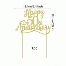 1Pc Glitter Happy 50th Anniversary Cake Toppers -Wedding Anniversary Party Decorations, 50th Wedding Anniversary, Company Anniversary Party, Birthday Party Decorations - Multicolor - View 3