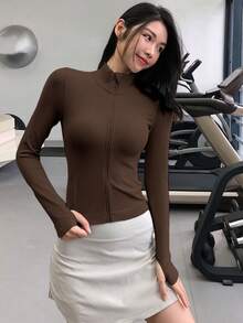 女士专业无缝拉链夹克，紧身运动服，适合跑步、健身、瑜伽