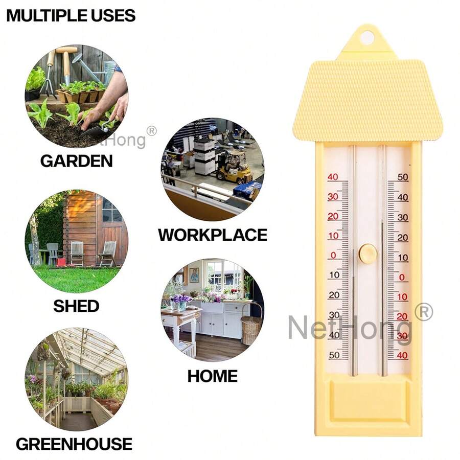 NetHong Thermometer Monitor Tool Max-Min Press -50 To 40 Degrees Garden Greenhouse UK - Yellow - View 1
