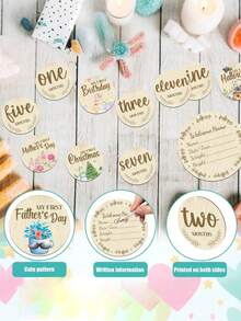 11件套 - 宝宝成长里程碑摄影道具：10个双面木质里程碑圆盘和1个单面“欢迎回家”纪念木板。非常适合用于新生儿公告、婴儿派对礼物、第一个里程碑庆祝活动、摄影道具、孕期纪念品、宝宝成长里程碑以及婴儿派对回礼。 - 彩色 - 查看 6