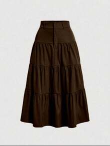 Liuhan Modas Sordaeminina Colored High Waist Ata Skirt With Pleated Three Maria - Coklat - View 1