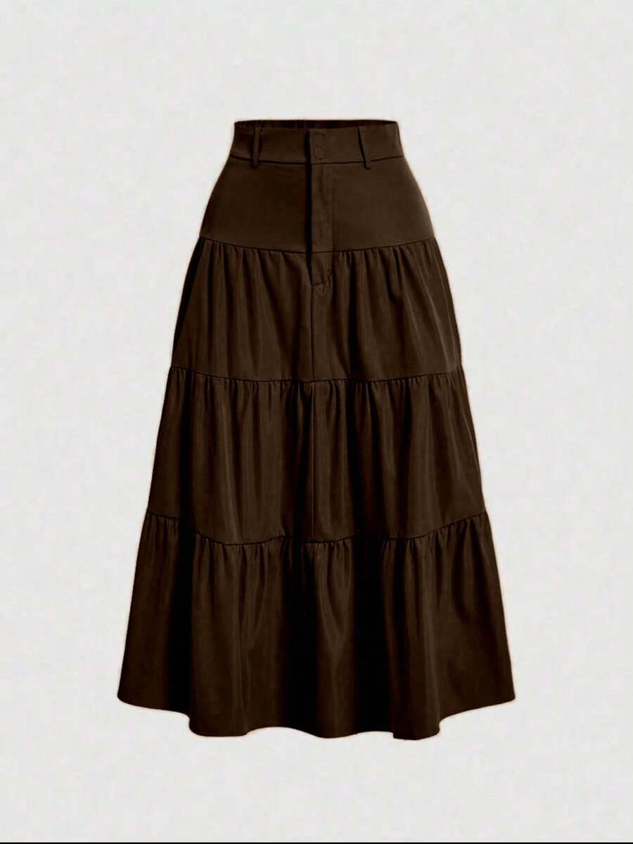 Liuhan Modas Sordaeminina Colored High Waist Ata Skirt With Pleated Three Maria - Coklat - View 1