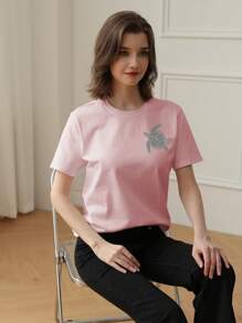 A Piece Of Girl Big Children Casual Printed Round Neck Pullover Short-Sleeved T-Shirt For Summer Students Young Children's Clothing - Swimming Turtle Art Style T-Shirt Stimulates Imagination And Self-Expression!Kids Clothes Girls Graphic Tees Summer Tops Tween Girl Clothes