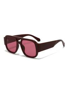 1 Paar Frauen Rot Rahmen Quadratisch Piloten Retromode Brille, geeignet für den täglichen Gebrauch und Urlaubsreisen, modisches Strandaccessoire für Sommer, , Strandutensilien, Y2K Musikfestival, Outdoor, Reise, Urlaubsnotwendigkeiten