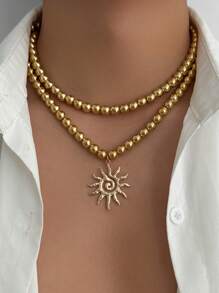 2pcs/Set Fashion Hiphop Style Asymmetrical Layered Faux Pearl & Metal Cross Pendant Necklace Set, Vintage Gothic Style Beaded Necklace For Men