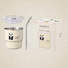 304 Stainless Steel Panda Coffee Cup With Straw Car Portable Water Bottle With Lid Bamboo Cup Luxury Cup Thermal Cup New For Summer