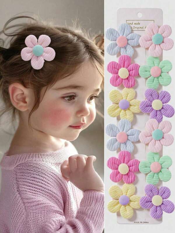 10 buc/pachet agrafe de păr cu flori artificiale colorate pentru bebeluși/fete, decor floral pentru plajă/călătorii/fotografie, accesorii de păr DIY, agrafe cu breton frontal (fără carduri)