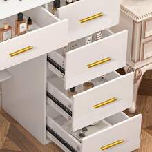 Wood Vanity Dressing Table With Large LED Mirror And 7 Drawers Makeup Desk White - White - View 7