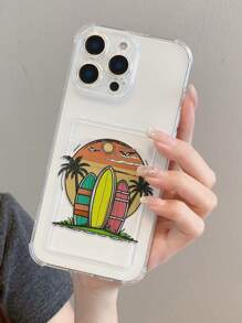 1 pieza Funda de teléfono creativa con tema de playa y océano, con patrones de árbol de coco, sol, nube y monopatín, de material TPU transparente, adecuada como regalo, compatible con iPhone XS/XS Max/XR/11/12/13/14/15/16 Pro/Pro Max/14/15/16 Plus