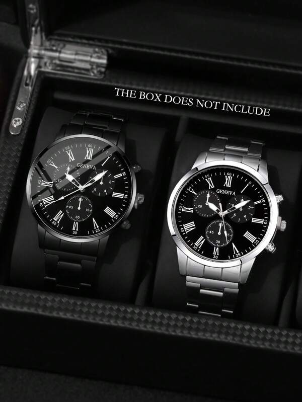 2 peças de relógios masculinos redondos de quartzo para negócios e lazer, conjunto versátil de relógios para casais, presente de Dia dos Namorados, Ano Novo, aniversário e Natal para amigos e familiares.